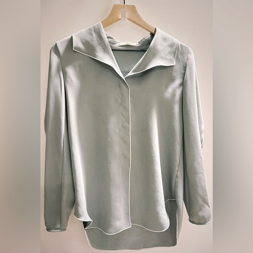 Babaton Aritzia Long Sleeve RENA Shirt Blouse Top White Piping